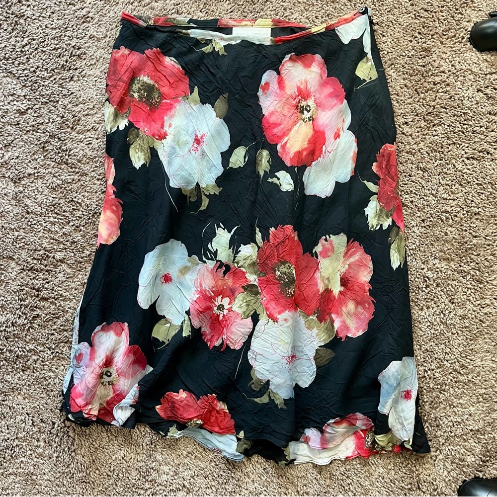 Vintage 90s Skirt Knee Length Floral Whimsigoth Watercolor Flower Gauzy Flowy